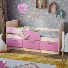 Кровать Дельфин 1,6 (Дуб молочный/фасад - Ламарти розовый) | фото 2